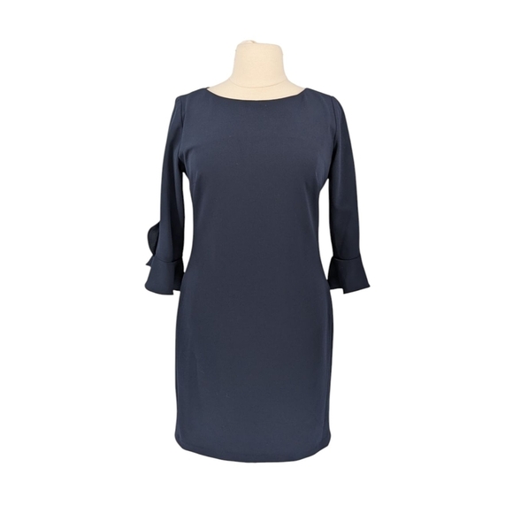 00327 Karl Lagerfeld Bell Sleeves Dress Navy Blue 14 preppy Business casual - Picture 1 of 7